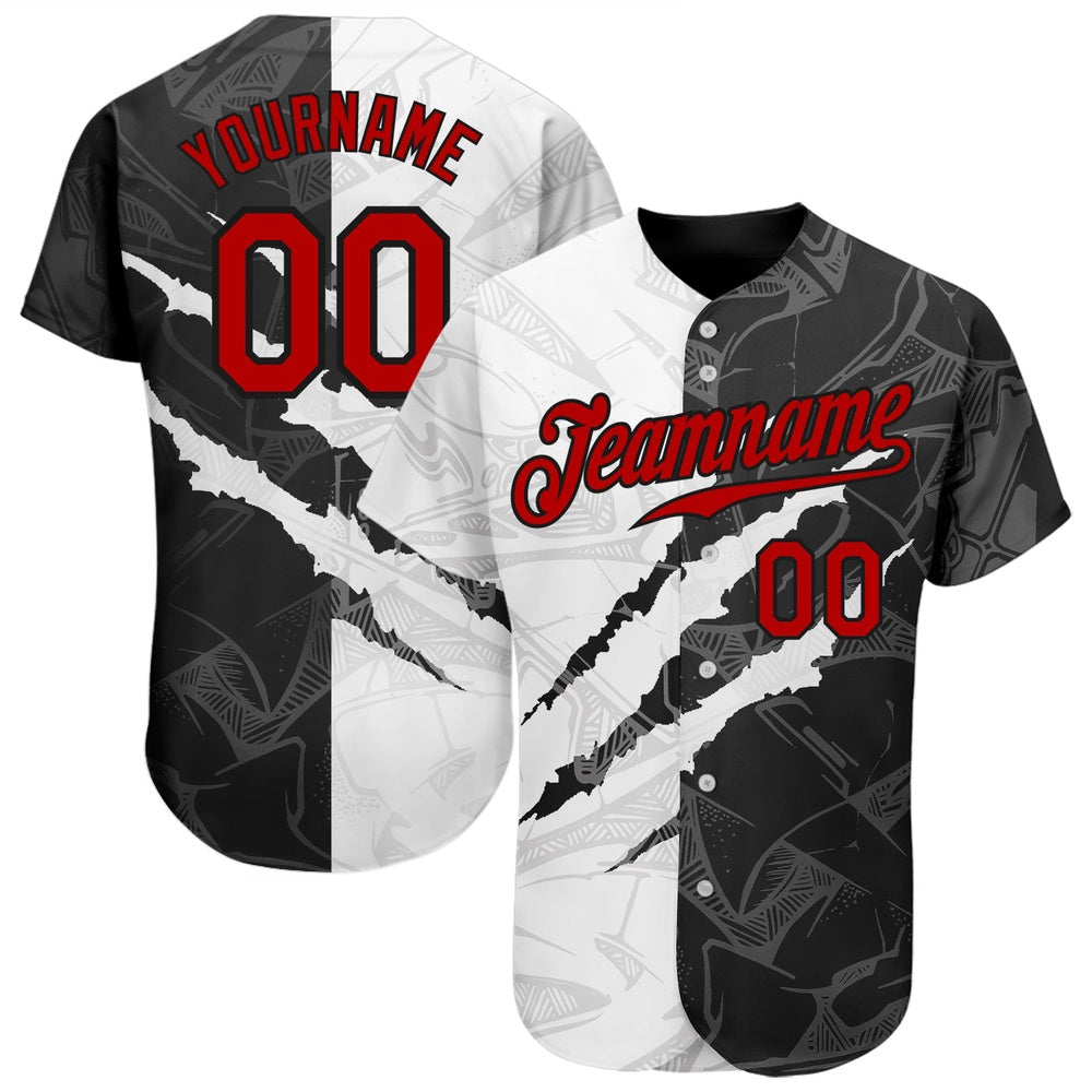Team Jerseys Baseball, Custom Graffiti Pattern Red Black 3D Scratch Authentic Baseball Jersey, Logo Baseball Jersey