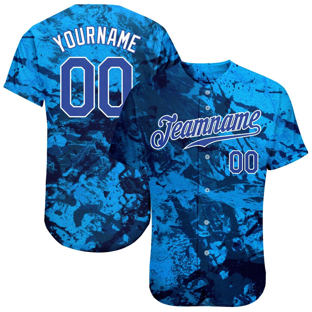Team Jerseys Baseball, Custom Graffiti Pattern Royal White 3D Authentic Baseball Jersey, Logo Baseball Jersey