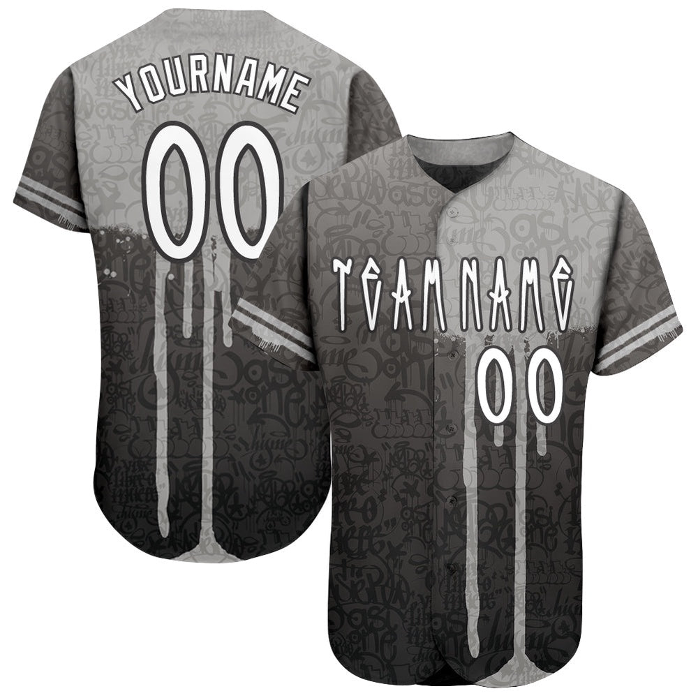 Team Jerseys Baseball, Custom Graffiti Pattern White Gray 3D Picaxao Authentic Baseball Jersey, Logo Baseball Jersey