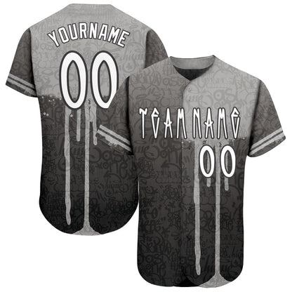 Team Jerseys Baseball, Custom Graffiti Pattern White Gray 3D Picaxao Authentic Baseball Jersey, Logo Baseball Jersey