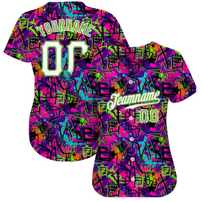 Team Jerseys Baseball, Custom Graffiti Pattern White Neon Green 3D Authentic Baseball Jersey, Logo Baseball Jersey