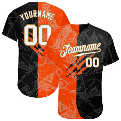 Team Jerseys Baseball, Custom Graffiti Pattern White Old Gold 3D Authentic Baseball Jersey, Logo Baseball Jersey