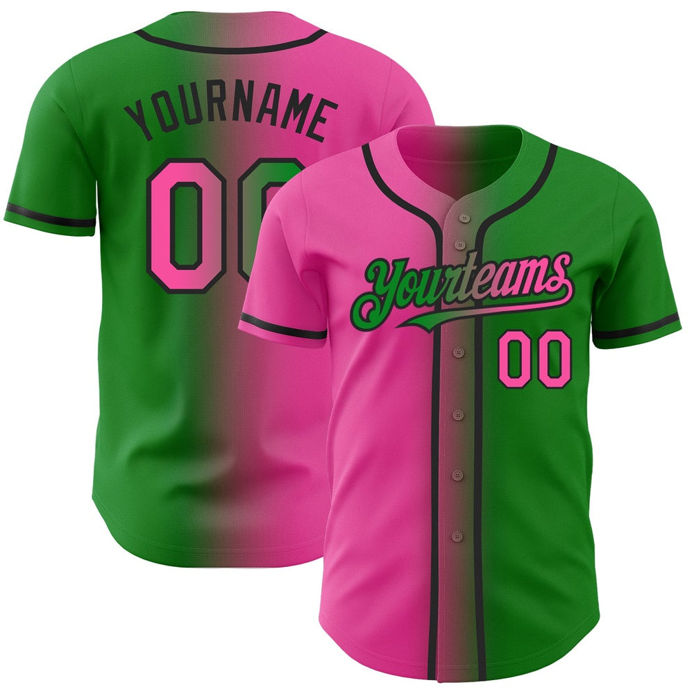 Team Jerseys Baseball, Custom Grass Green Pink Black Authentic Gradient Fashion Baseball Jersey, Logo Baseball Jersey