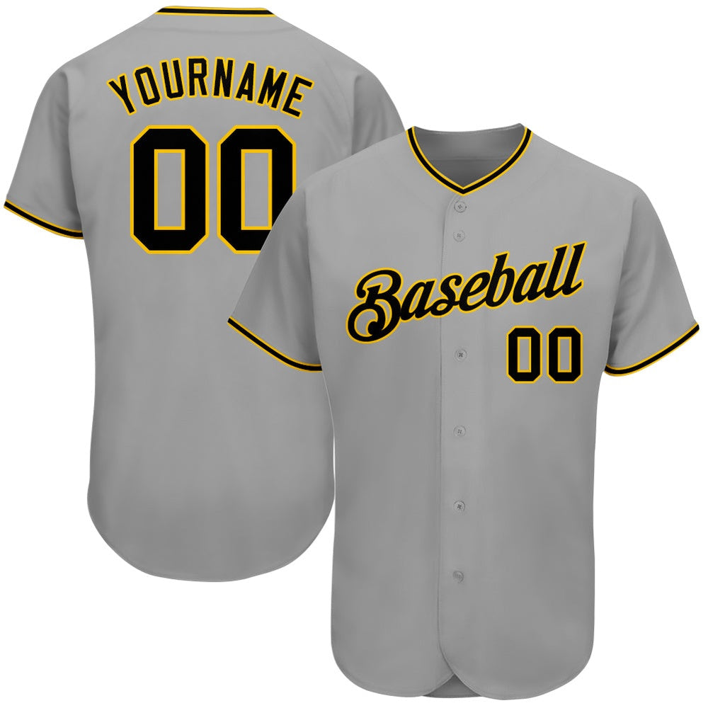 Team Jerseys Baseball, Custom Gray Black Gold Authentic Baseball Jersey, Logo Baseball Jersey
