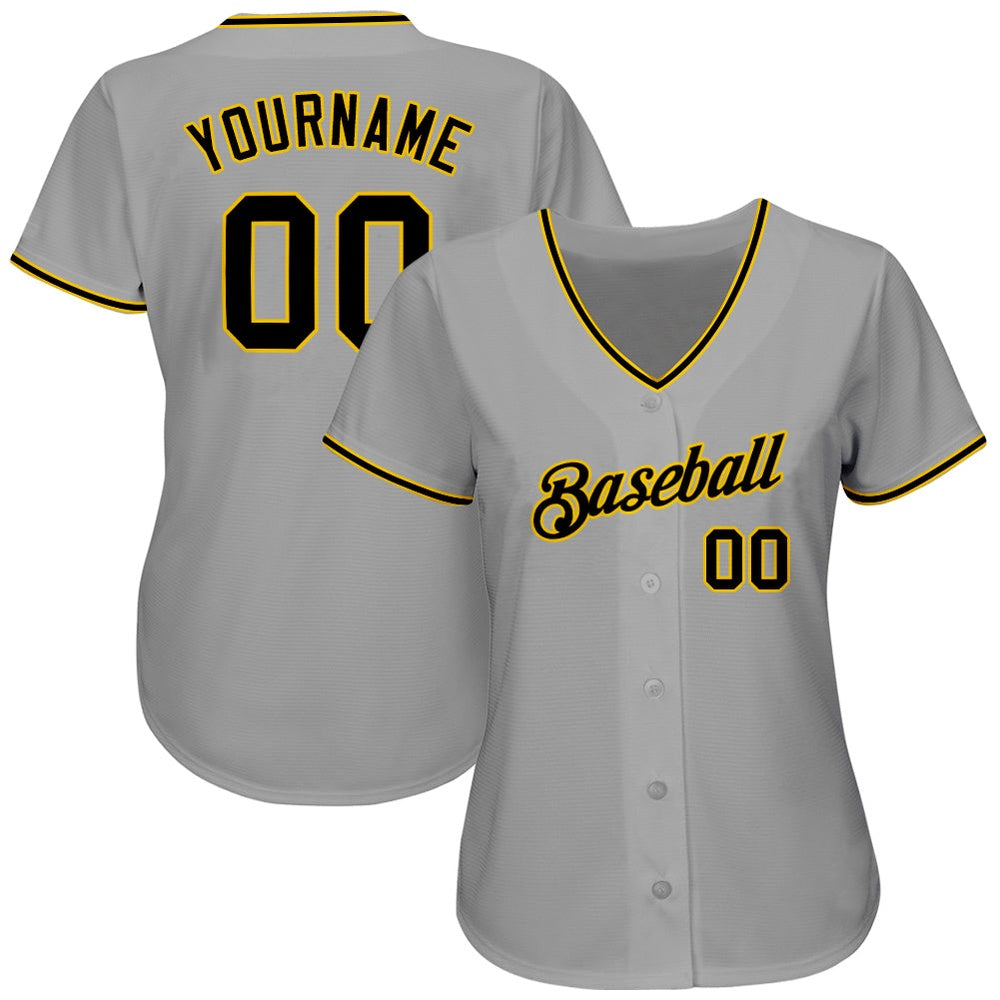 Team Jerseys Baseball, Custom Gray Black Gold Authentic Baseball Jersey, Logo Baseball Jersey