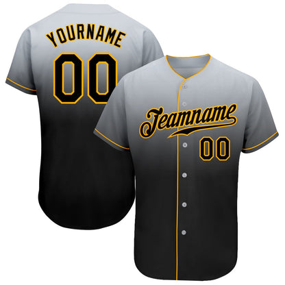 Team Jerseys Baseball, Custom Gray Black Gold Authentic Fade Fashion Baseball Jersey, Logo Baseball Jersey