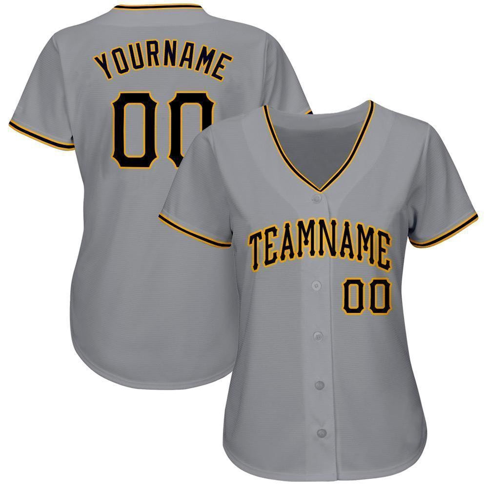 Team Jerseys Baseball, Custom Gray Black Gold Baseball Jersey, Logo Baseball Jersey