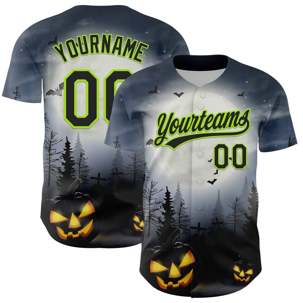 Team Jerseys Baseball, Custom Gray Black Neon Green 3D Pattern Halloween Authentic Baseball Jersey, Logo Baseball Jersey