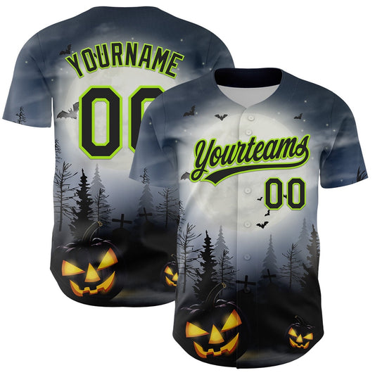 Team Jerseys Baseball, Custom Gray Black Neon Green 3D Pattern Halloween Authentic Baseball Jersey, Logo Baseball Jersey