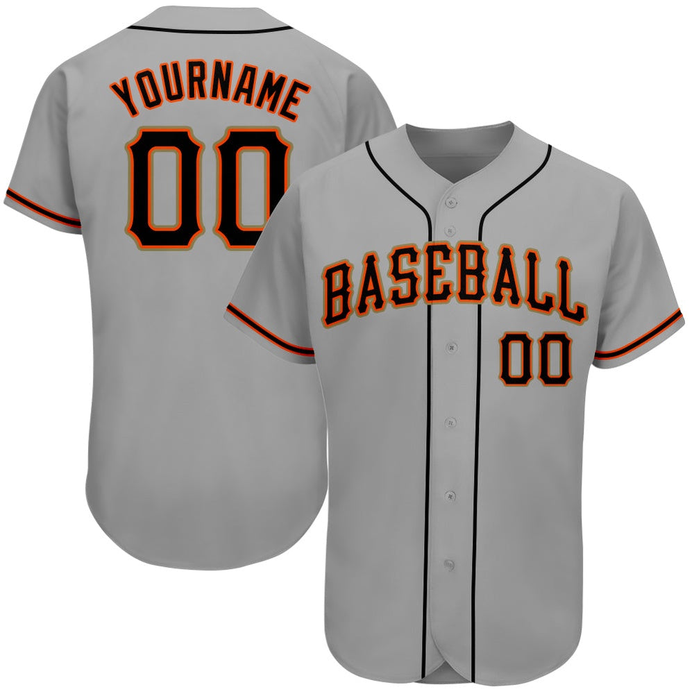 Team Jerseys Baseball, Custom Gray Black Orange Authentic Baseball Jersey, Logo Baseball Jersey