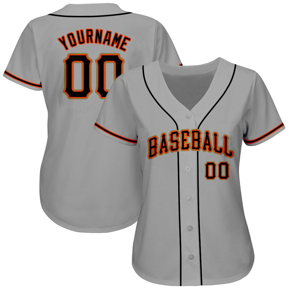 Team Jerseys Baseball, Custom Gray Black Orange Authentic Baseball Jersey, Logo Baseball Jersey