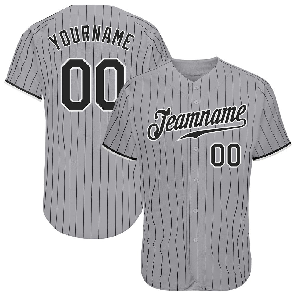 Team Jerseys Baseball, Custom Gray Black Pinstripe Black White Authentic Baseball Jersey, Logo Baseball Jersey