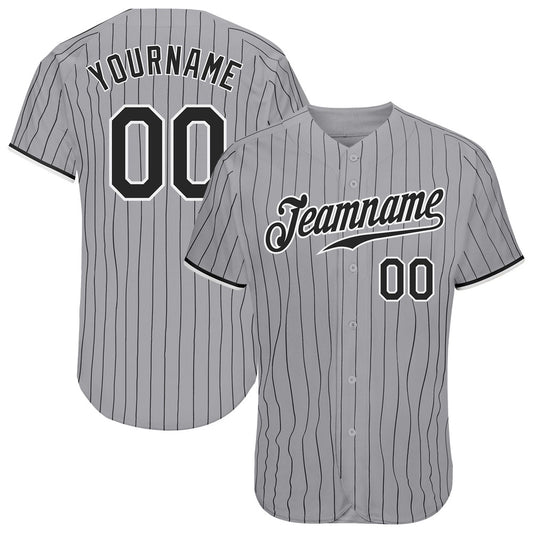 Team Jerseys Baseball, Custom Gray Black Pinstripe Black White Authentic Baseball Jersey, Logo Baseball Jersey