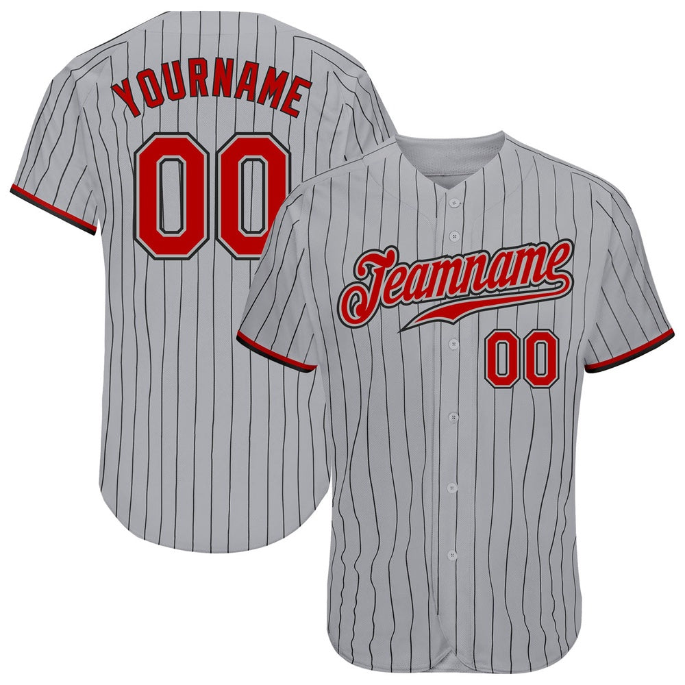 Team Jerseys Baseball, Custom Gray Black Pinstripe Red Black Authentic Baseball Jersey, Logo Baseball Jersey
