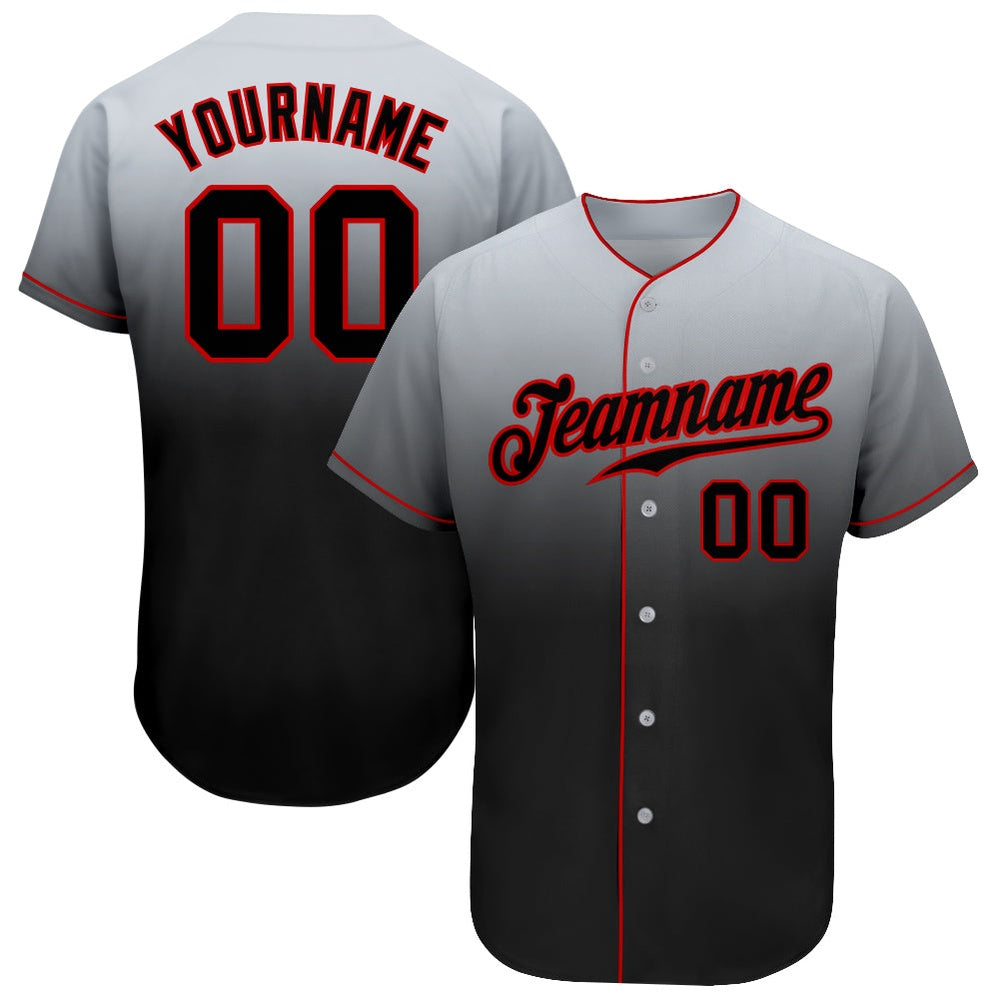 Team Jerseys Baseball, Custom Gray Black Red Authentic Fade Fashion Baseball Jersey, Logo Baseball Jersey