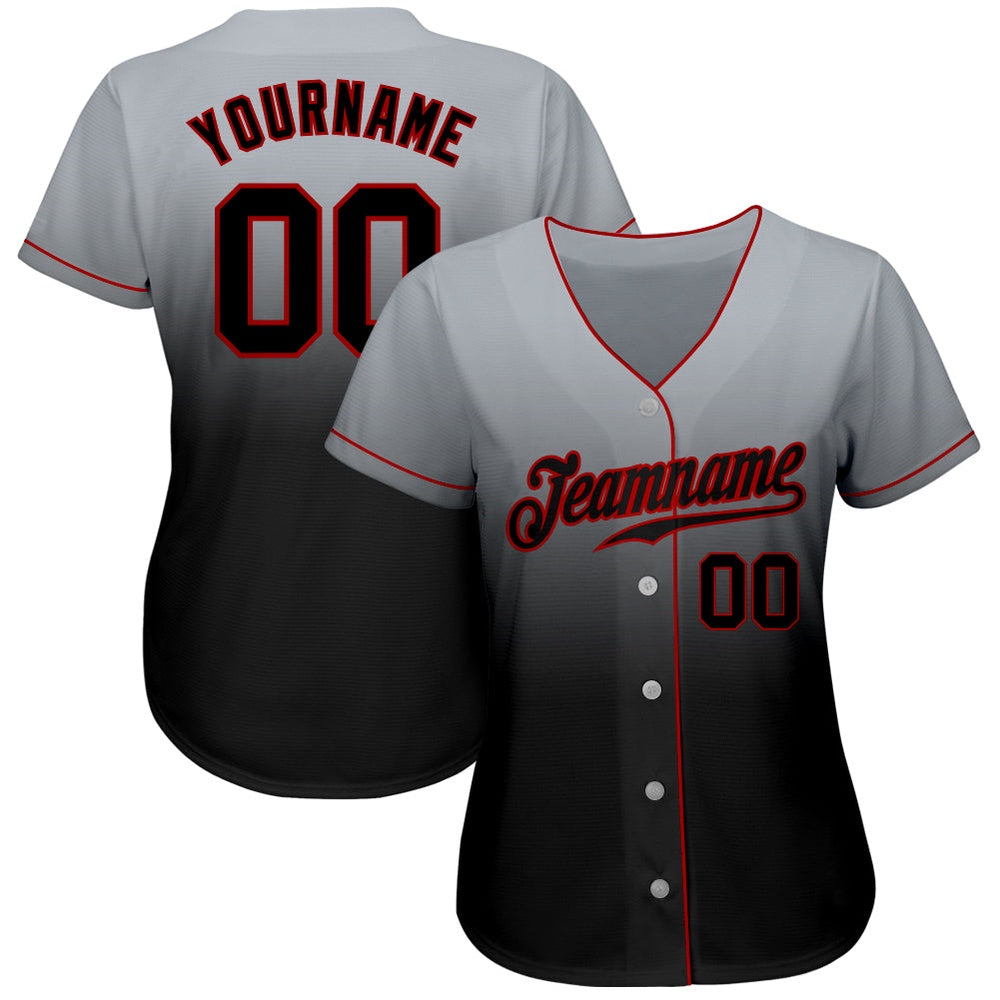 Team Jerseys Baseball, Custom Gray Black Red Authentic Fade Fashion Baseball Jersey, Logo Baseball Jersey
