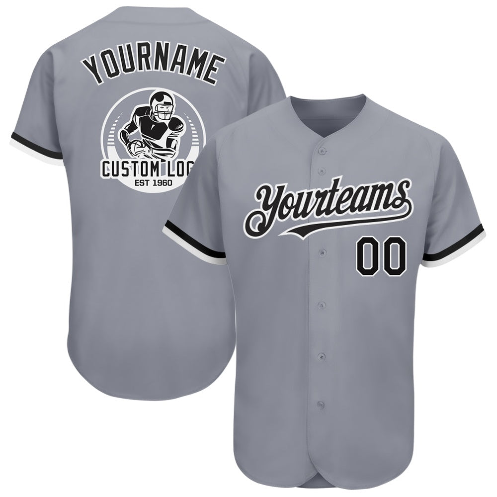 Team Jerseys Baseball, Custom Gray Black White Authentic Baseball Jersey, Logo Baseball Jersey