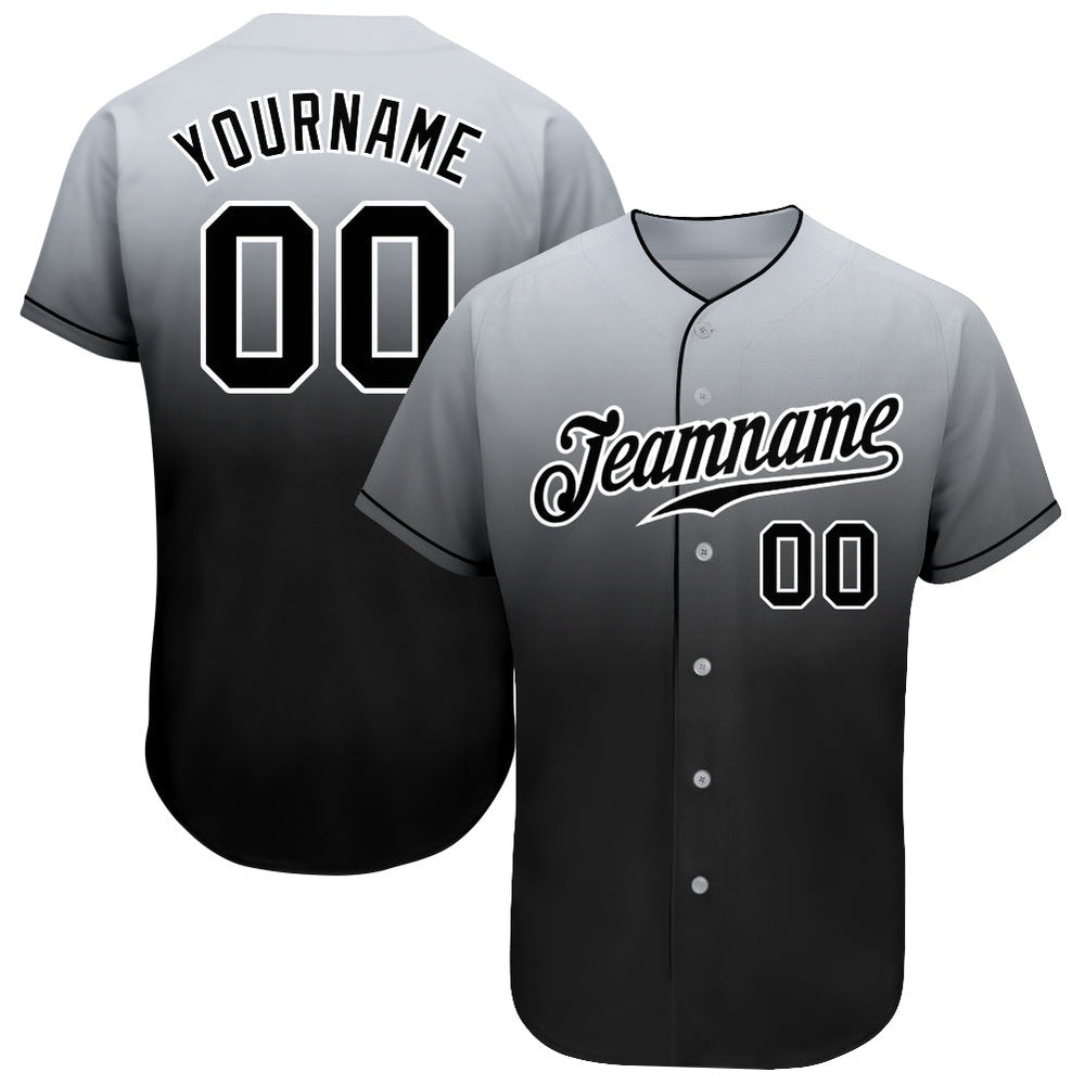 Team Jerseys Baseball, Custom Gray Black White Authentic Fade Fashion Baseball Jersey, Logo Baseball Jersey