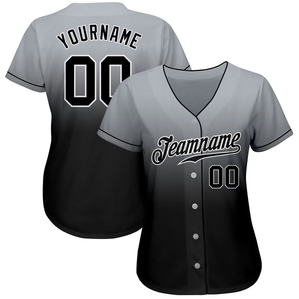 Team Jerseys Baseball, Custom Gray Black White Authentic Fade Fashion Baseball Jersey, Logo Baseball Jersey