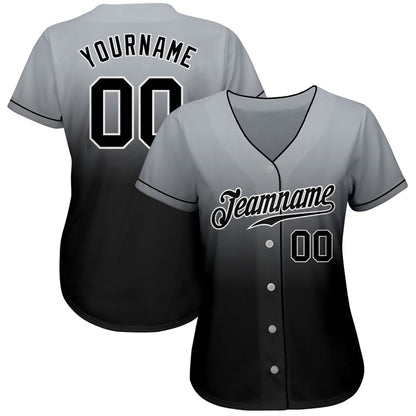 Team Jerseys Baseball, Custom Gray Black White Authentic Fade Fashion Baseball Jersey, Logo Baseball Jersey