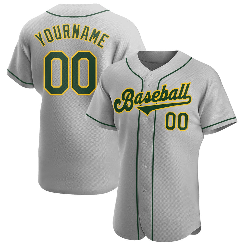 Team Jerseys Baseball, Custom Gray Green Gold Authentic Baseball Jersey, Logo Baseball Jersey