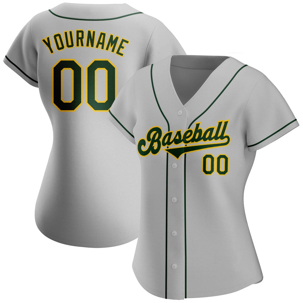 Team Jerseys Baseball, Custom Gray Green Gold Authentic Baseball Jersey, Logo Baseball Jersey