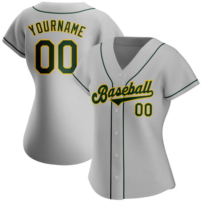 Team Jerseys Baseball, Custom Gray Green Gold Authentic Baseball Jersey, Logo Baseball Jersey