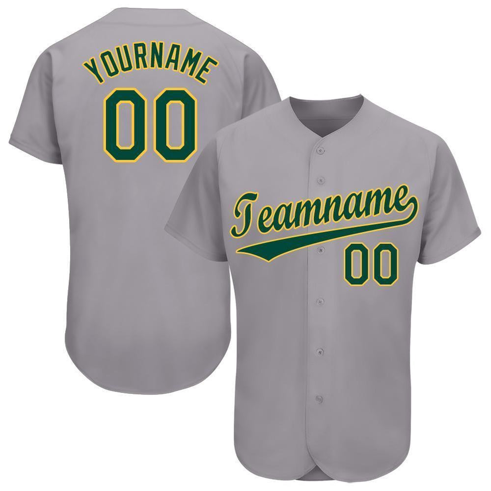 Team Jerseys Baseball, Custom Gray Green Gold Baseball Jersey, Logo Baseball Jersey
