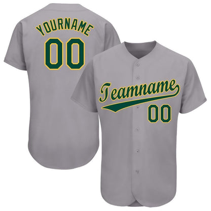 Team Jerseys Baseball, Custom Gray Green Gold Baseball Jersey, Logo Baseball Jersey