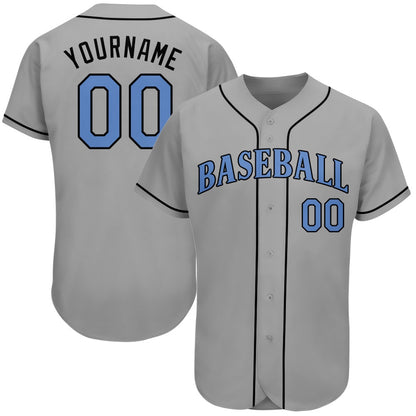 Team Jerseys Baseball, Custom Gray Light Blue Black Authentic Father's Day Baseball Jersey, Logo Baseball Jersey