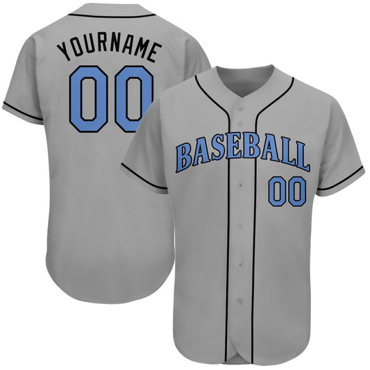Team Jerseys Baseball, Custom Gray Light Blue Black Authentic Father's Day Baseball Jersey, Logo Baseball Jersey