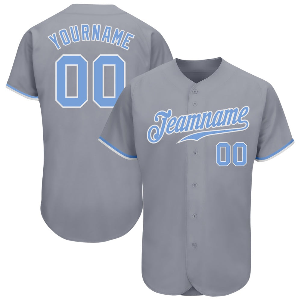 Team Jerseys Baseball, Custom Gray Light Blue White Authentic Baseball Jersey, Logo Baseball Jersey
