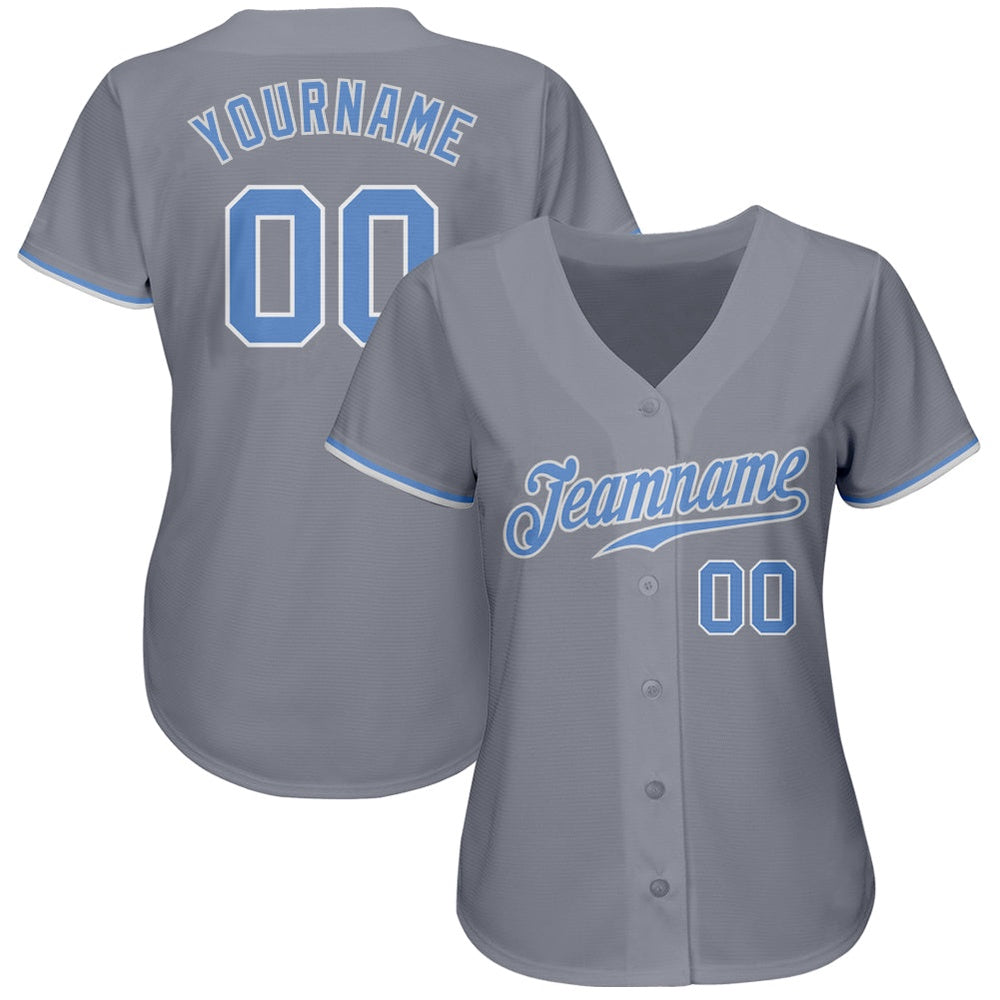 Team Jerseys Baseball, Custom Gray Light Blue White Authentic Baseball Jersey, Logo Baseball Jersey