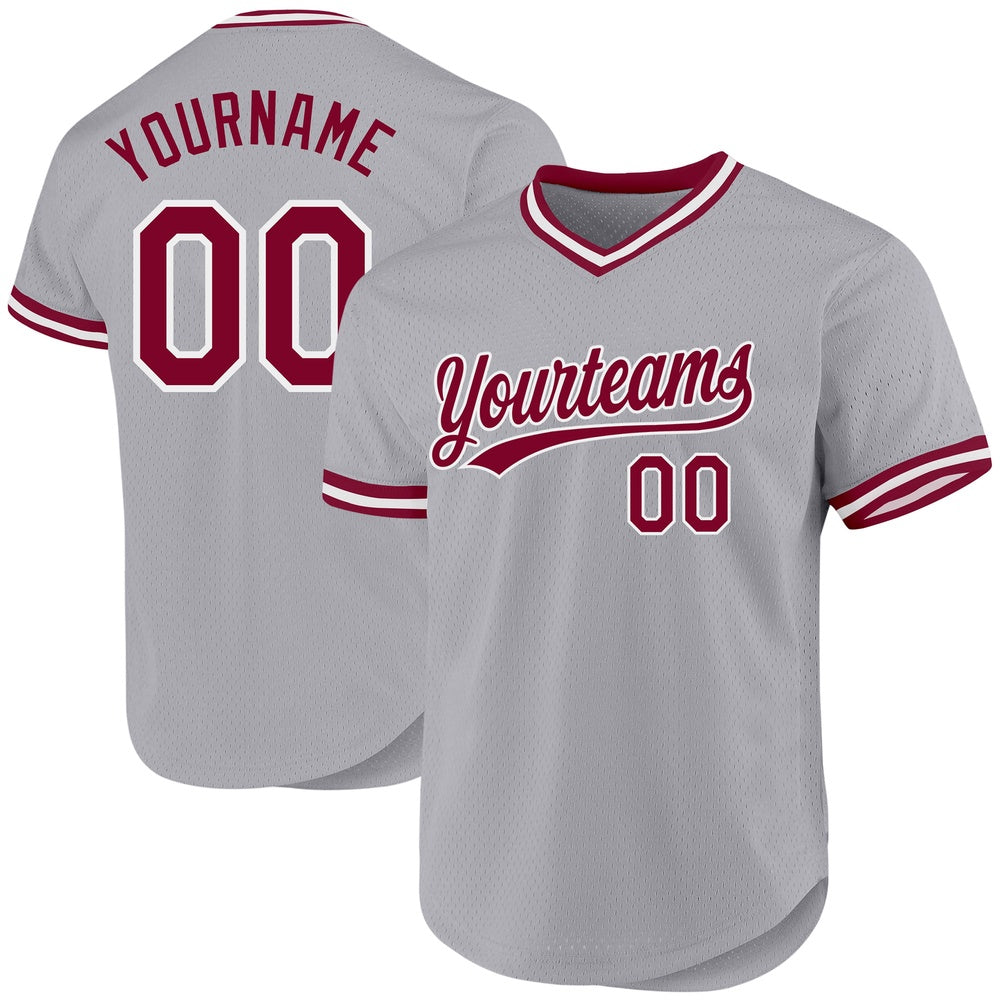 Team Jerseys Baseball, Custom Gray Maroon White Authentic Throwback Baseball Jersey, Logo Baseball Jersey