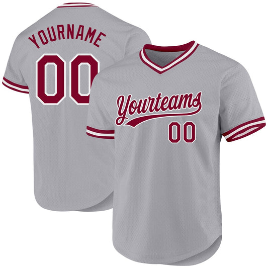Team Jerseys Baseball, Custom Gray Maroon White Authentic Throwback Baseball Jersey, Logo Baseball Jersey