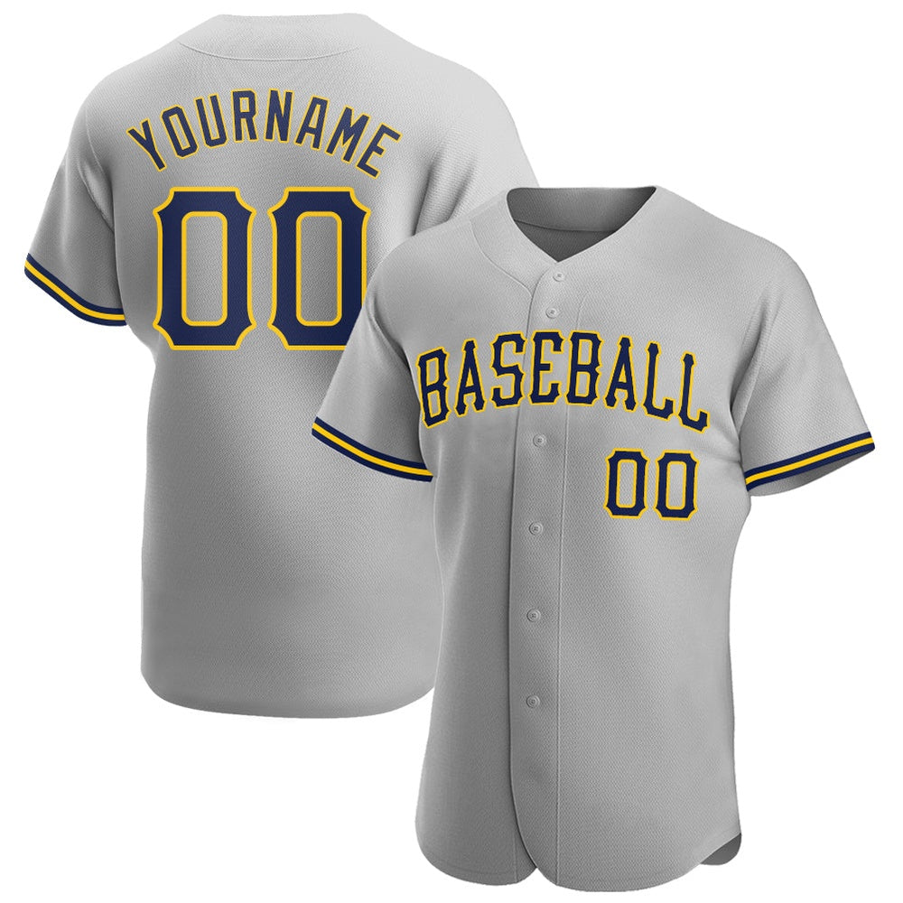 Team Jerseys Baseball, Custom Gray Navy Gold Authentic Baseball Jersey, Logo Baseball Jersey