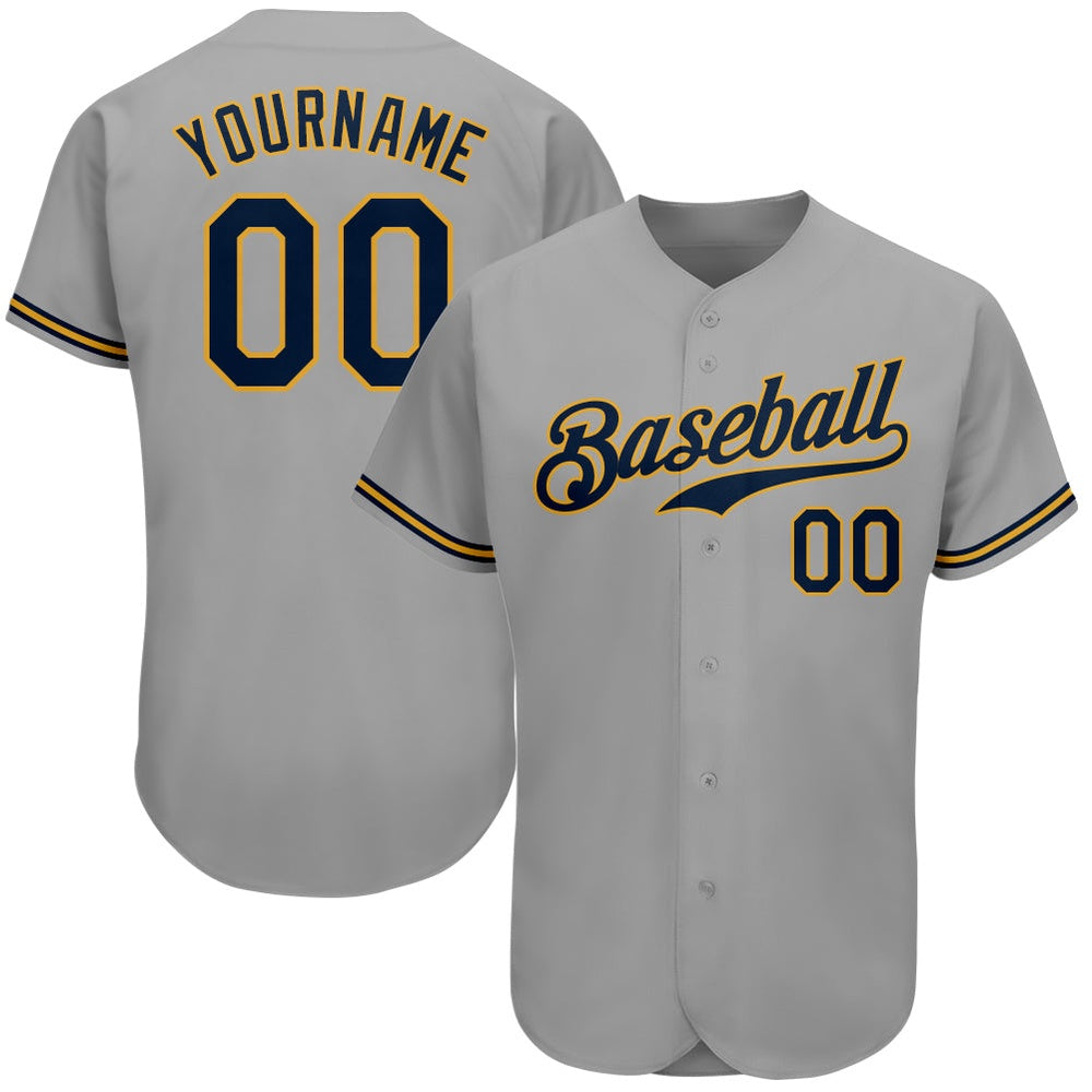 Team Jerseys Baseball, Custom Gray Navy Old Gold Authentic Baseball Jersey, Logo Baseball Jersey