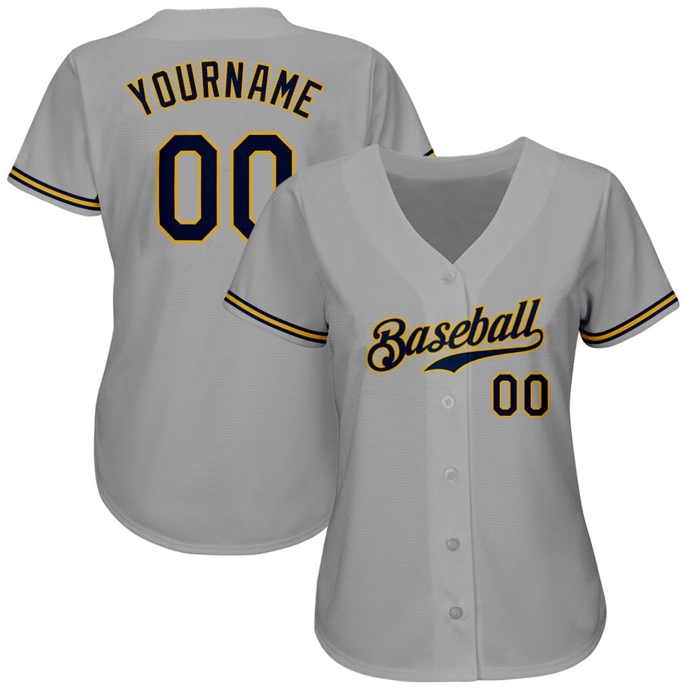 Team Jerseys Baseball, Custom Gray Navy Old Gold Authentic Baseball Jersey, Logo Baseball Jersey