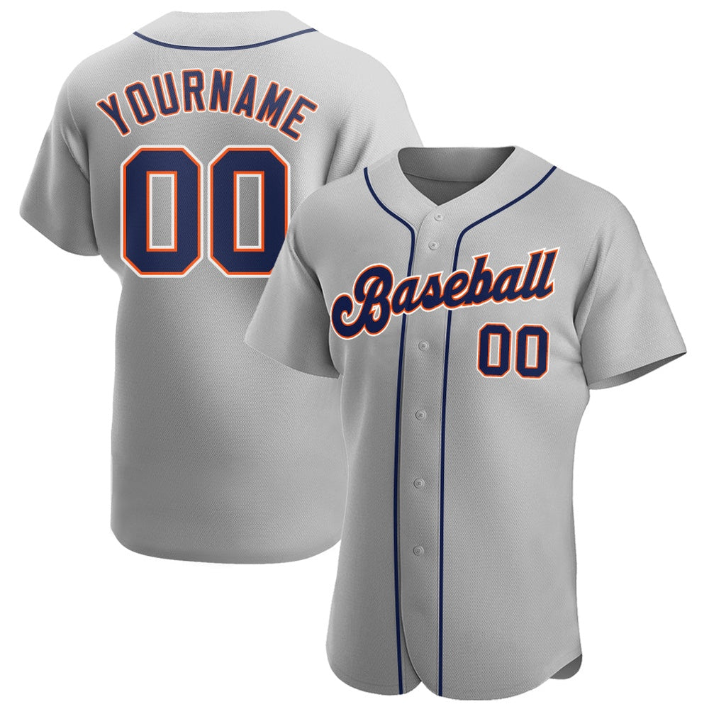 Team Jerseys Baseball, Custom Gray Navy Orange Authentic Baseball Jersey, Logo Baseball Jersey
