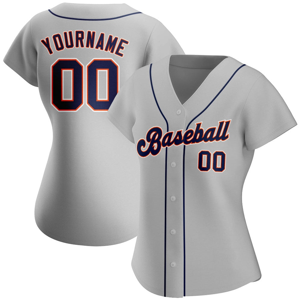 Team Jerseys Baseball, Custom Gray Navy Orange Authentic Baseball Jersey, Logo Baseball Jersey