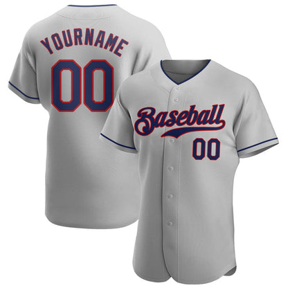 Team Jerseys Baseball, Custom Gray Navy Red Authentic Baseball Jersey, Logo Baseball Jersey