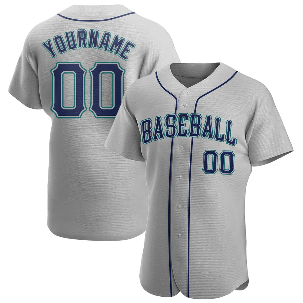 Team Jerseys Baseball, Custom Gray Navy Teal Authentic Baseball Jersey, Logo Baseball Jersey