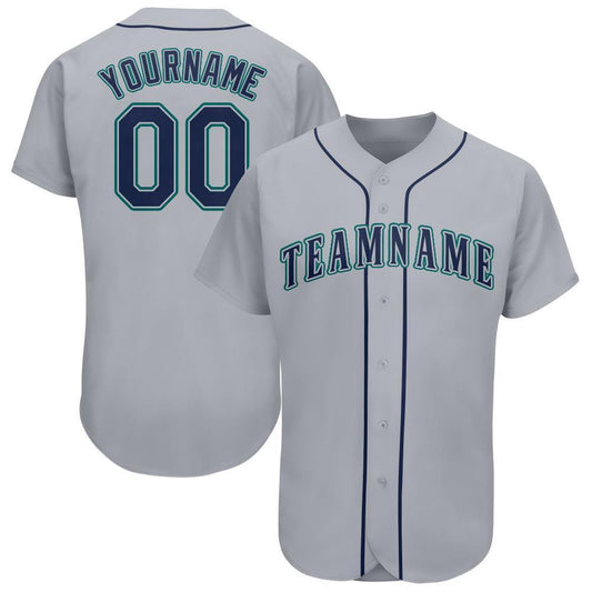 Team Jerseys Baseball, Custom Gray Navy Teal Baseball Jersey, Logo Baseball Jersey
