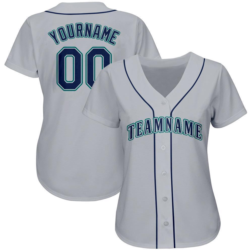 Team Jerseys Baseball, Custom Gray Navy Teal Baseball Jersey, Logo Baseball Jersey