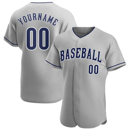 Team Jerseys Baseball, Custom Gray Navy White Authentic Baseball Jersey, Logo Baseball Jersey