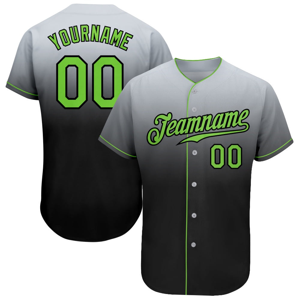 Team Jerseys Baseball, Custom Gray Neon Green Black Authentic Fade Fashion Baseball Jersey, Logo Baseball Jersey