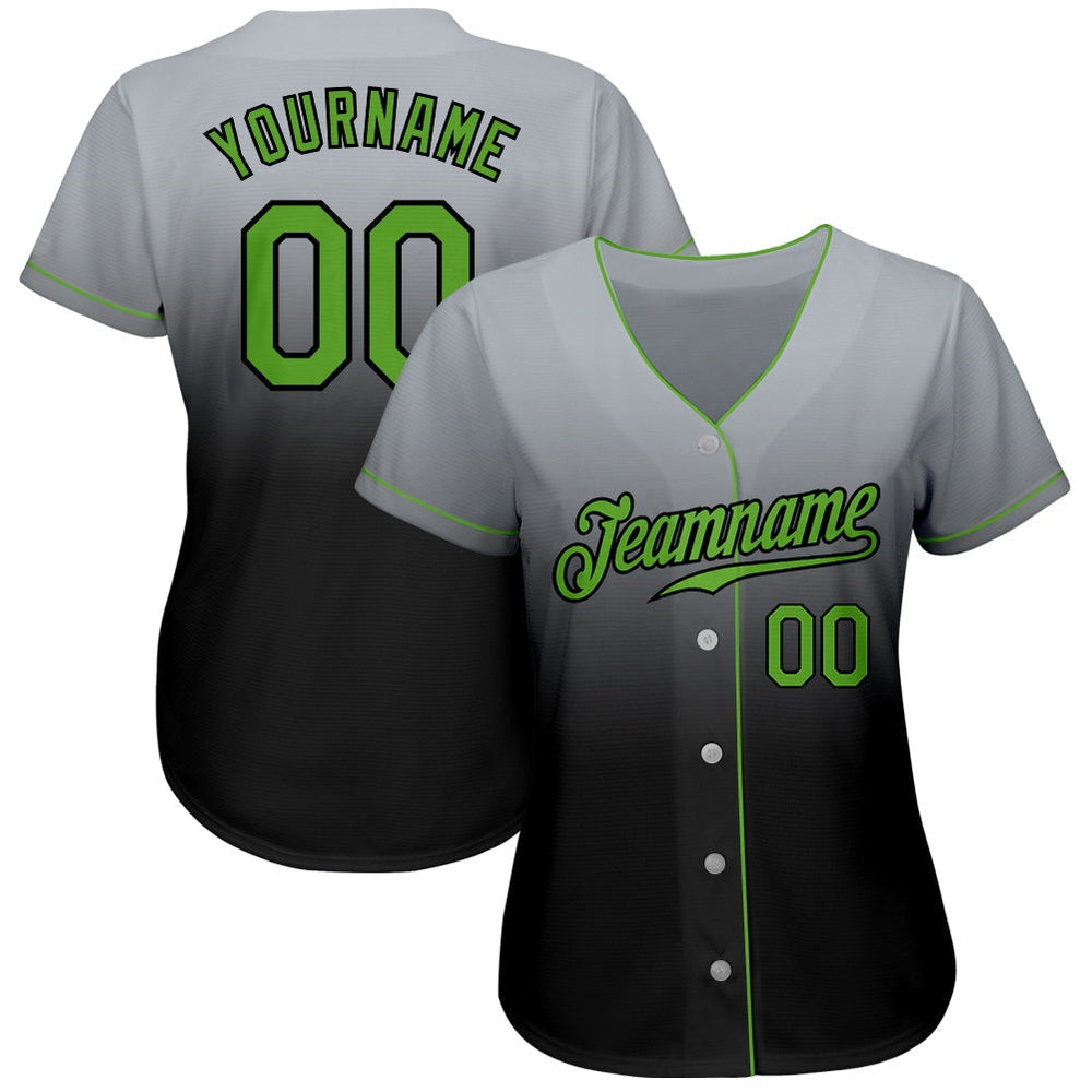 Team Jerseys Baseball, Custom Gray Neon Green Black Authentic Fade Fashion Baseball Jersey, Logo Baseball Jersey