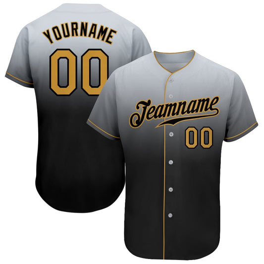 Team Jerseys Baseball, Custom Gray Old Gold Black Authentic Fade Fashion Baseball Jersey, Logo Baseball Jersey
