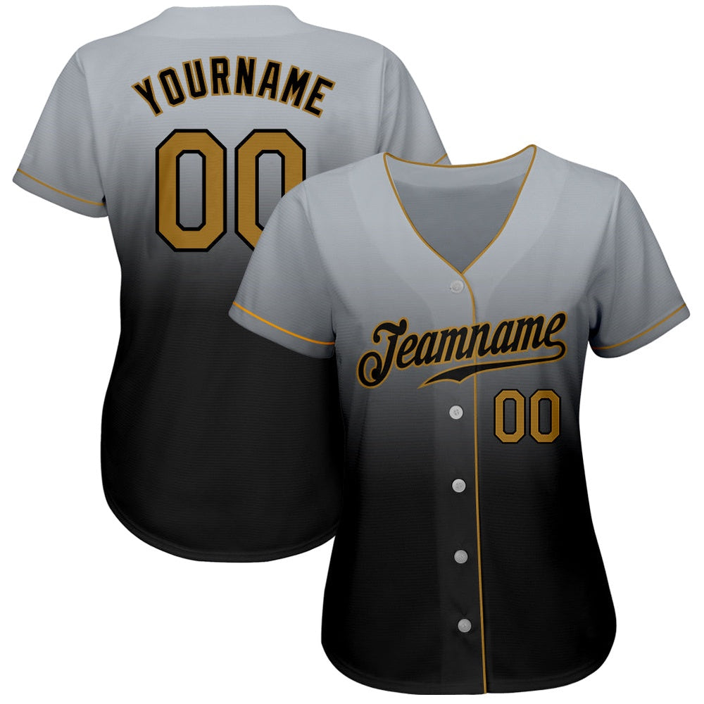 Team Jerseys Baseball, Custom Gray Old Gold Black Authentic Fade Fashion Baseball Jersey, Logo Baseball Jersey