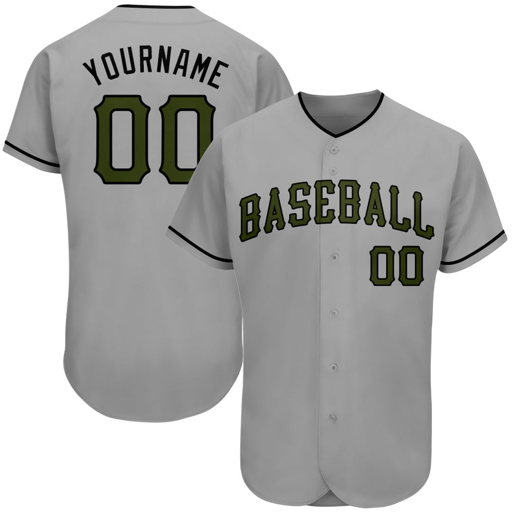 Team Jerseys Baseball, Custom Gray Olive Black Authentic Memorial Day Baseball Jersey, Logo Baseball Jersey